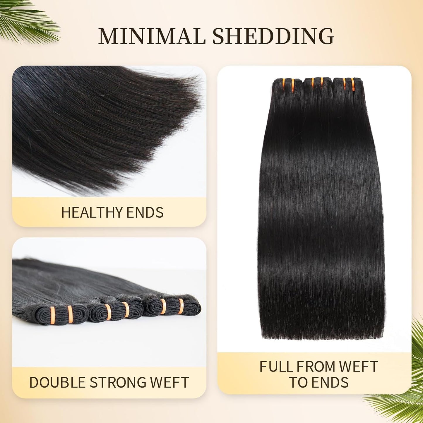 Raw Human Hair Bundles, 16a Raw Indian Hair, 100% Unprocessed Virgin Straight Bundles, Triple Lifespan Than Regular Virgin Hair, 14 16 18 Inches Double Weft 100g/Bundle Natural Black