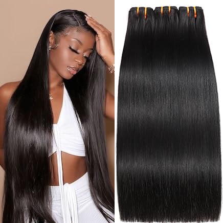 Raw Human Hair Bundles, 16a Raw Indian Hair, 100% Unprocessed Virgin Straight Bundles, Triple Lifespan Than Regular Virgin Hair, 14 16 18 Inches Double Weft 100g/Bundle Natural Black