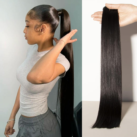 Raw Human Hair Bundles, 16a Raw Indian Hair, 100% Unprocessed Virgin Straight Bundles, Triple Lifespan Than Regular Virgin Hair, 14 16 18 Inches Double Weft 100g/Bundle Natural Black